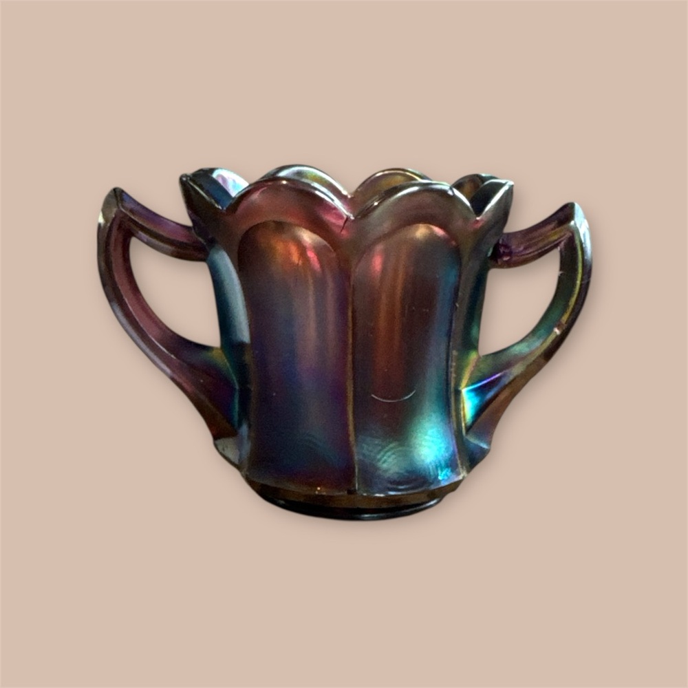 Vintage Carnival Glass Sugar Bowl Amethyst - Picture 2 of 6